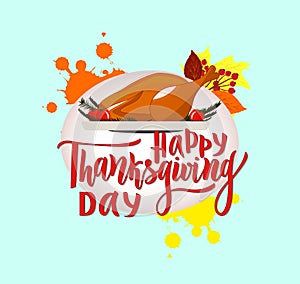Happy thanksgiving day greeting lettering phrase. Modern calligraphy