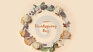 Happy Thanksgiving Day greeting video 4k with wreath from dried plants