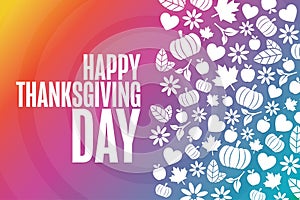 Happy Thanksgiving Day. Holiday concept. Template for background, banner, card, poster with text inscription. Vector