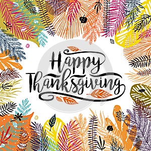 Happy Thanksgiving Day illustration with multicolor trendy autumn background. Great design element for congratulation