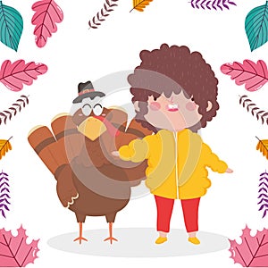 Happy thanksgiving day little boy with turkey
