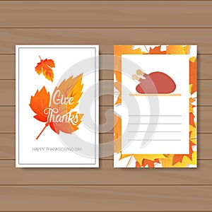 Happy Thanksgiving Day Logo Autumn Traditional Harvest Holiday Greeting Card On Wooden Background