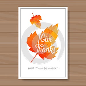 Happy Thanksgiving Day Logo Autumn Traditional Harvest Holiday Greeting Card On Wooden Background