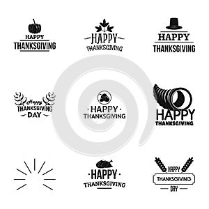 Happy thanksgiving day logo set, simple style