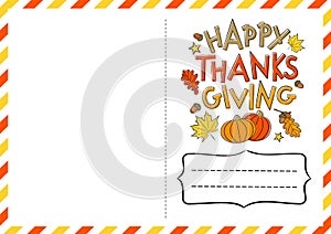 Happy Thanksgiving Day. Postcard with a logo for sending congratulations