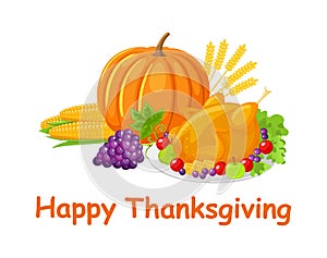 Happy Thanksgiving Day Poster with Food Vector