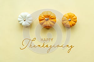 Happy Thanksgiving Day with pumpkin on yellow background