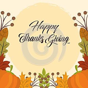 Happy thanksgiving day, pumpkins berries leaves nature card