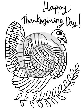 Happy thanksgiving day turkey bird coloring page stock vector illustration