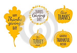 Happy Thanksgiving Day typography lettering poster set. Autumn fall harvest