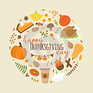 Happy Thanksgiving day vector round illustration graphic