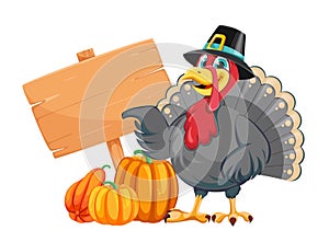 Happy Thanksgiving. Funny cartoon turkey bird