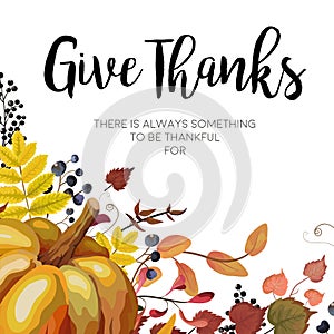 Happy Thanksgiving Greeting card, postcard design with Autumn se