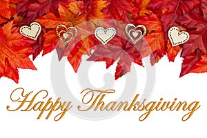 Happy Thanksgiving greeting with red and orange fall leaves and