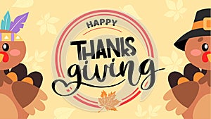 Happy Thanksgiving Greetings. A turkey with hand drawn lettering style.