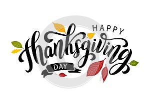 Happy thanksgiving. Hand drawn text Lettering card. Vector illustration.