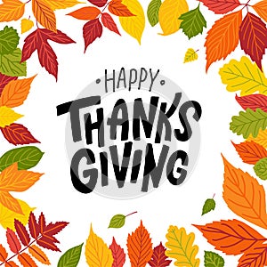 Happy thanksgiving. Hand drawn text Lettering card. Vector illustration.
