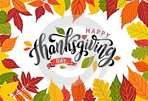 Happy thanksgiving. Hand drawn text Lettering card. Vector illustration.