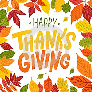 Happy thanksgiving. Hand drawn text Lettering card. Vector illustration.