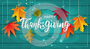 Happy Thanksgiving hand lettering text. Greeting card for Thanksgiving day celebration. Vector illustration.