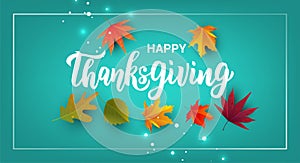 Happy Thanksgiving hand lettering text. Greeting card for Thanksgiving day celebration. Vector illustration.