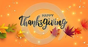 Happy Thanksgiving hand lettering text. Greeting card for Thanksgiving day celebration. Vector illustration.