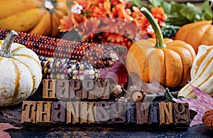 Happy Thanksgiving Message With Autumn Decorations