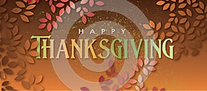 Happy Thanksgiving sentiment graphic against stylized fall leaf background