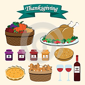 Happy Thanksgiving set. Vector isolated illustration.