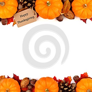 Happy Thanksgiving tag with autumn double border over white