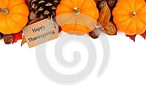 Happy Thanksgiving tag with autumn top border over white