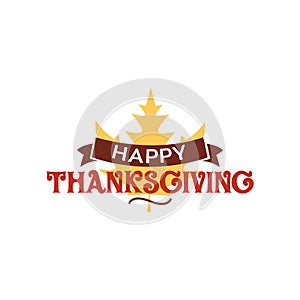 Happy thanksgiving text with dried leave background. Autumn fall typography design.