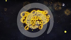 Happy ThanksGiving Text Wishes Reveal From Firework Particles Greeting card.