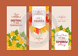 Happy Thanksgiving.Three autumn banners with colorful leaves