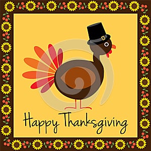 Happy Thanksgiving turkey with sunflower border