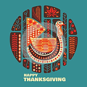 Happy Thanksgiving turkeys and decoration with design element set