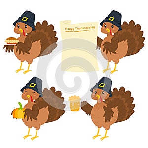 Happy Thanksgiving Turkeys Vector Set