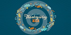 Happy thanksgiving. Vector banner, greeting card with the text of Happy thanksgiving. Vignette, frame Emblem with autumn leaves,