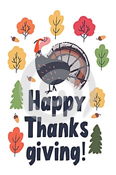 Happy thanksgiving. Vector illustration with a funny Turkey