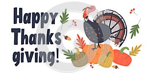 Happy thanksgiving. Vector illustration with a funny Turkey