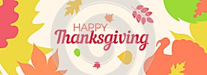 happy thanksgiving web banner with turkey bird silhouette autumn leaves on vector