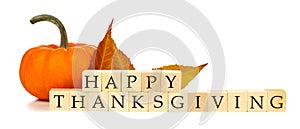 Happy Thanksgiving wooden blocks autumn decor over white