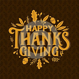 Happy thanksgiving written with elegant calligraphy script and decorated