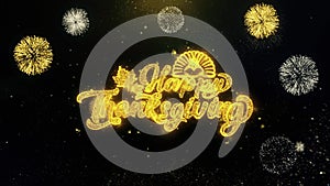 Happy Thanksgiving Written Gold Particles Exploding Fireworks Display