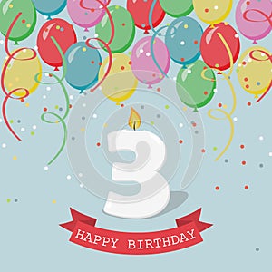 Happy third Birthday anniversary greeting card with number Three