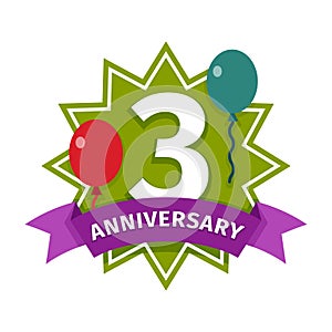 Happy third birthday badge vector icon.