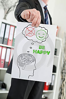 Happy thoughts concept shown by a businessman