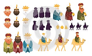 Happy Three Kings Day celebration cartoon characters of three wise men
