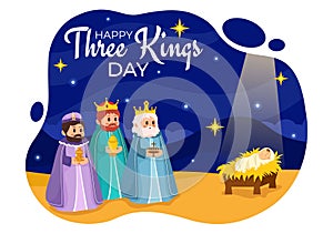 Happy Three Kings Day Vector Illustration to Faith on the Divinity of Jesus Since His Coming to the World in Epiphany Christian