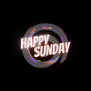 Happy Sunday Glowing Text Poster. Colorful Neon Rings & Black Background. Colorful Weekdays Design for Social Media. photo